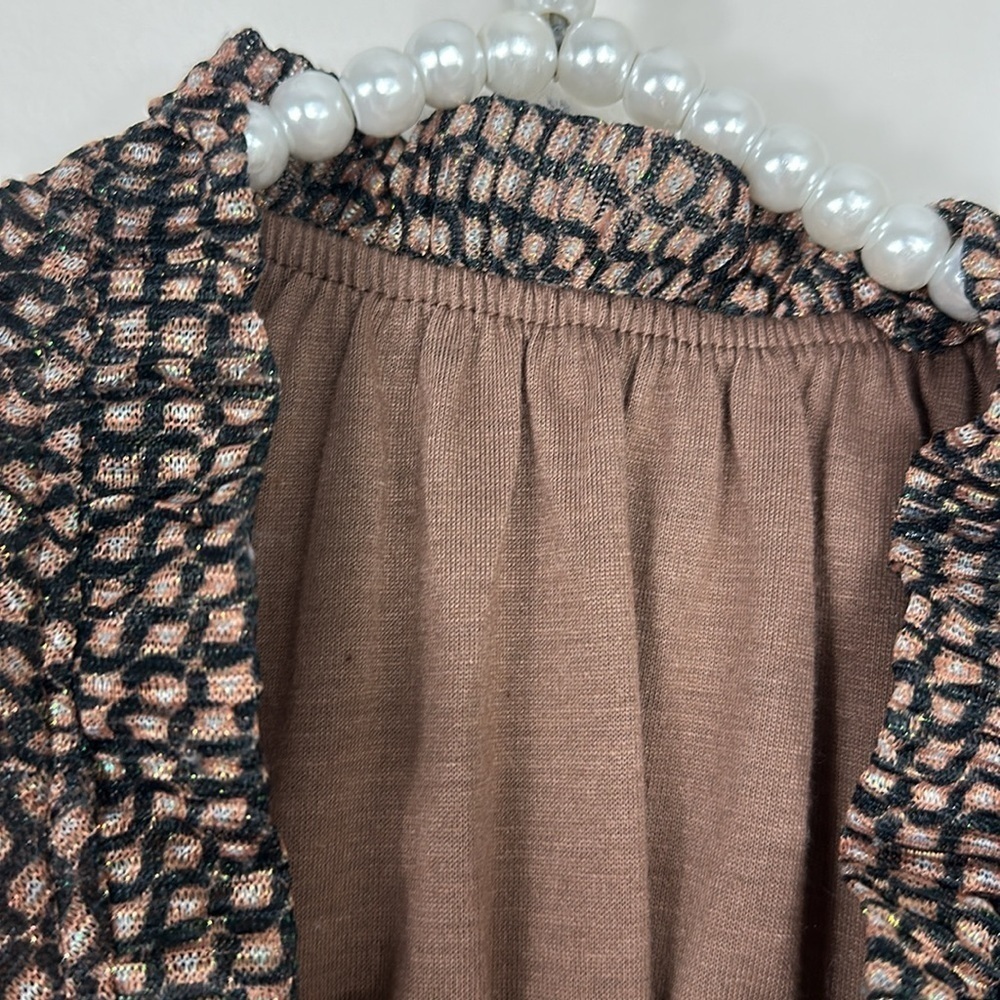 Joie Tan & Black Shimmer Long Sleeve Smocked Top Small - Picture 7 of 7